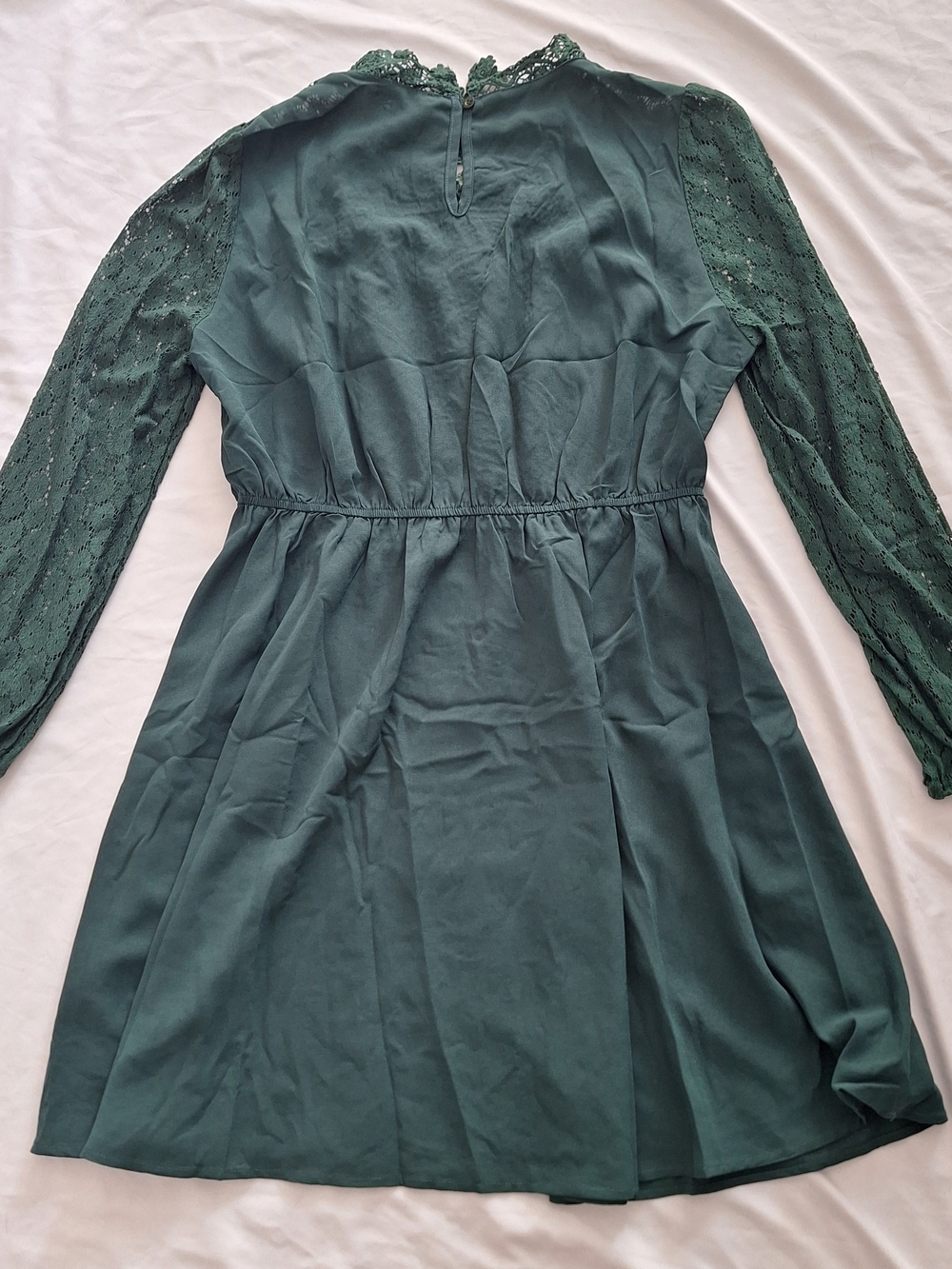 Shein Dark Green Lace-Bodice Long-Sleeve Mini Dress - Picture 3 of 8